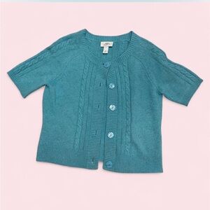 Vintage Loft Blue Preppy Y2K Cable Knit Button Up Short Sleeve Sweater